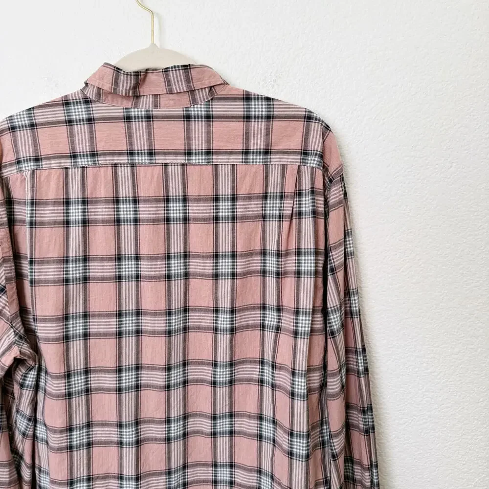 [J. Crew] Pink Plaid Print Slim Fit Flex Washed Button Down Shirt Cotton Size XL